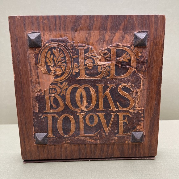 The Unbranded Brand Other - Vintage Arts & Crafts Bookend Leather Wood Oak‎ Old Book Love Unique Craftsman